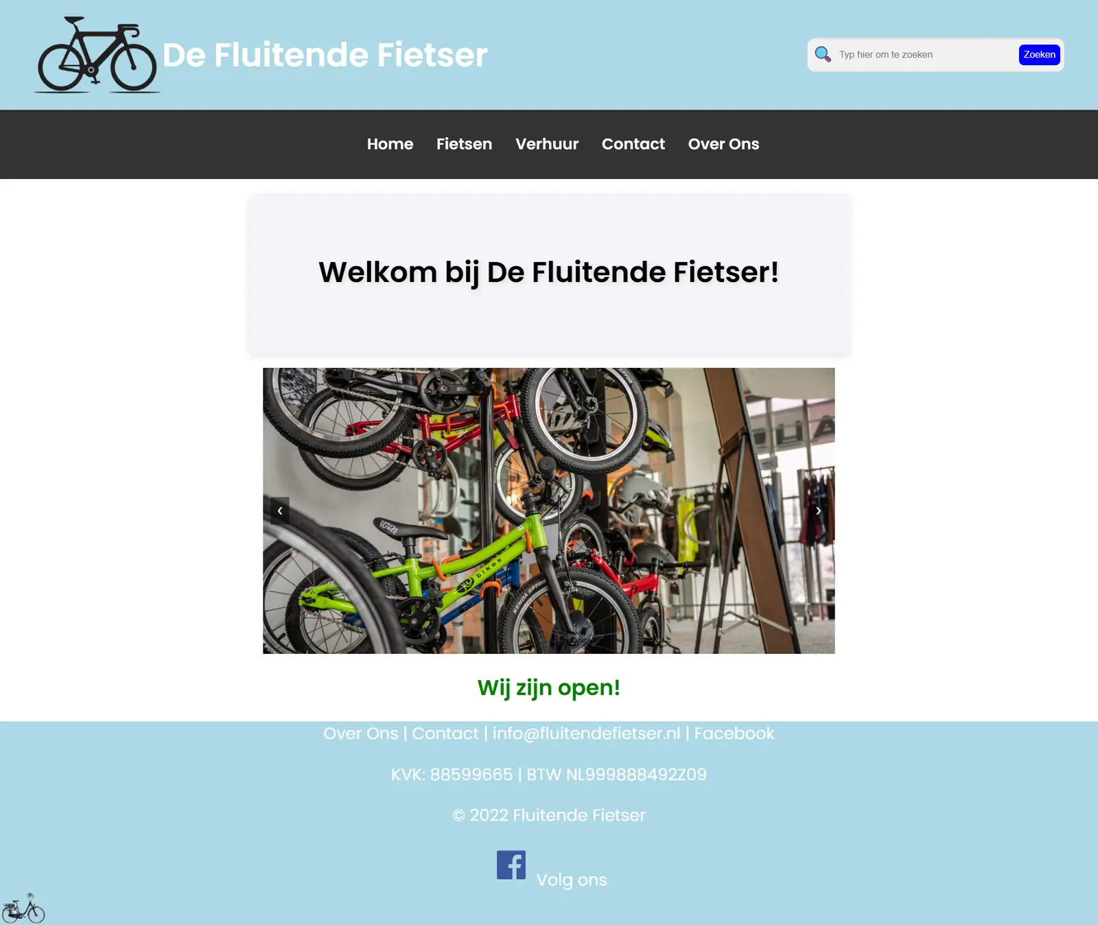 Screenshot van de website De Fluitende Fietser
